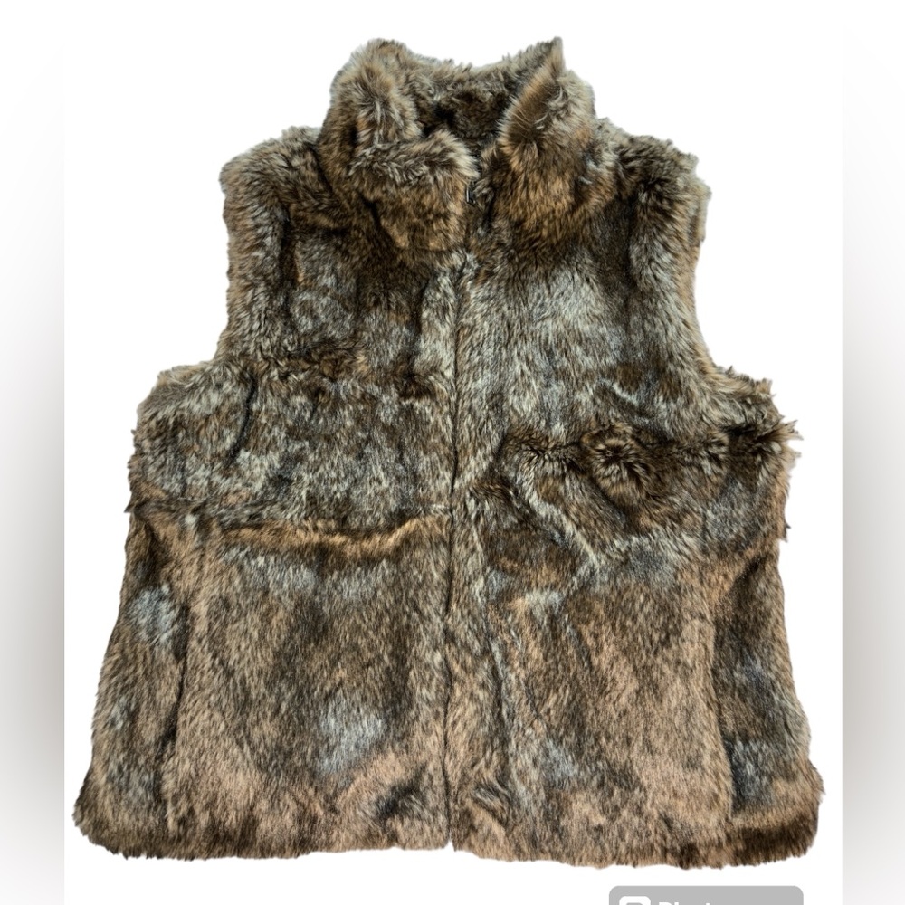 Banana Republic Brown Cozy Faux Fur High Neck Zip Up Sleeveless Winter Vest Sz M